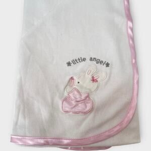 Vintage Bon Bebe Pink Satin Bunny Rabbit Little Angel 100% Cotton Baby Blanket